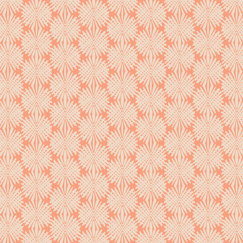 Patterned fabric in a geometric designed of fireworks in a peach on peach tone. | Fabrics designed by Suzy Quilts