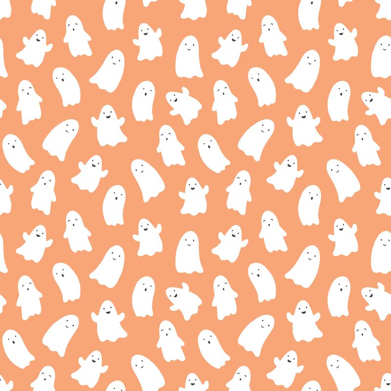 Pattern of white ghosts on a peach background | Riley Blake Designs | Hey Pumpkin | Ghosts Pumpkin