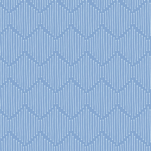 Blue pattern with white lines on a light blue background | Art Gallery Fabrics | The Cur8tor | Mindful Paths Serene