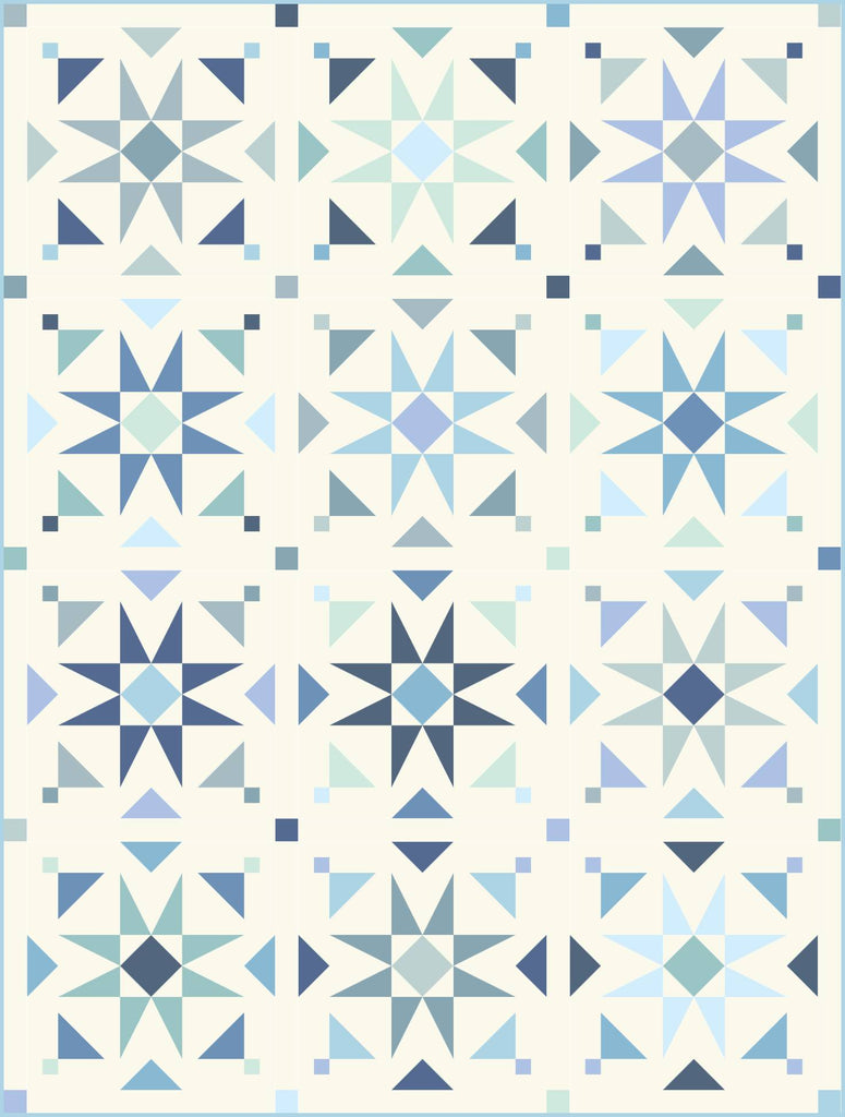 Mosaic Star Quilt Kit - Modern Throw curated by Going Coastal Fabrics | Coastal colors in a triangle design on an off white background
