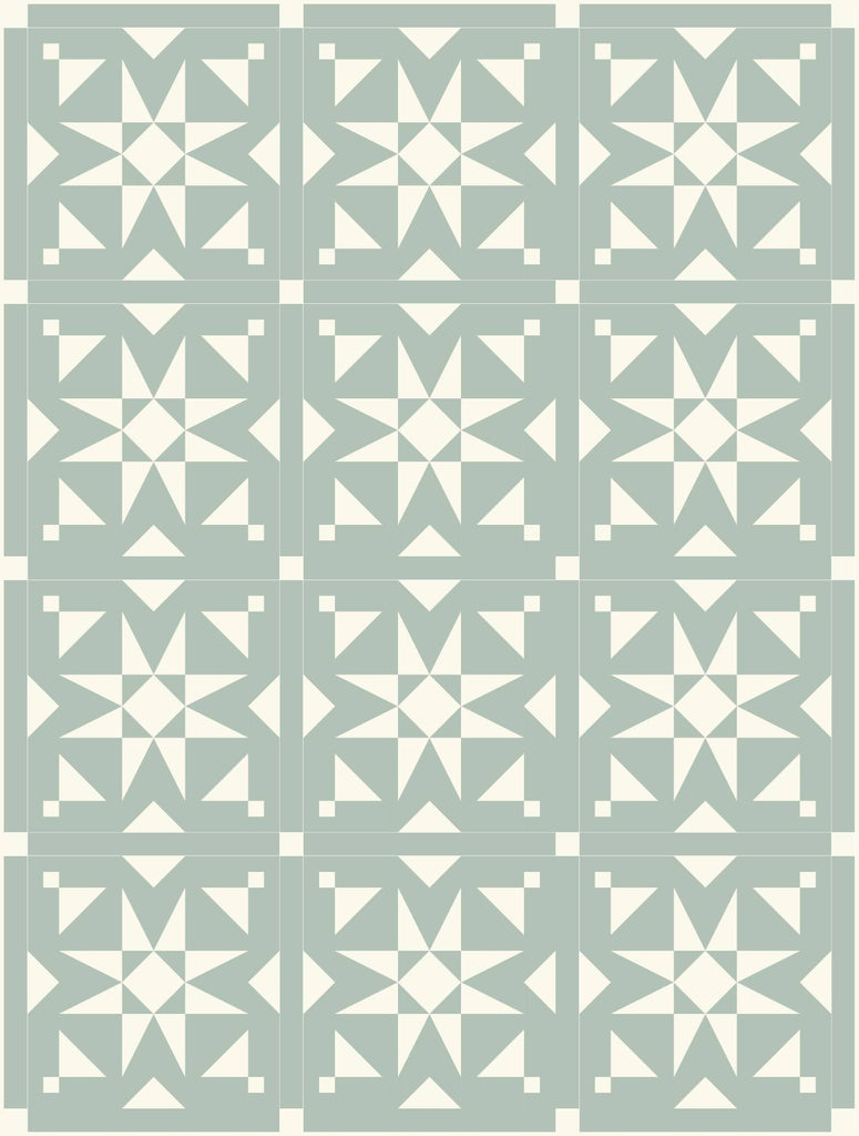 Geometric pattern with triangles on a light green background | Curated Mosaic Star Quilt Kit 