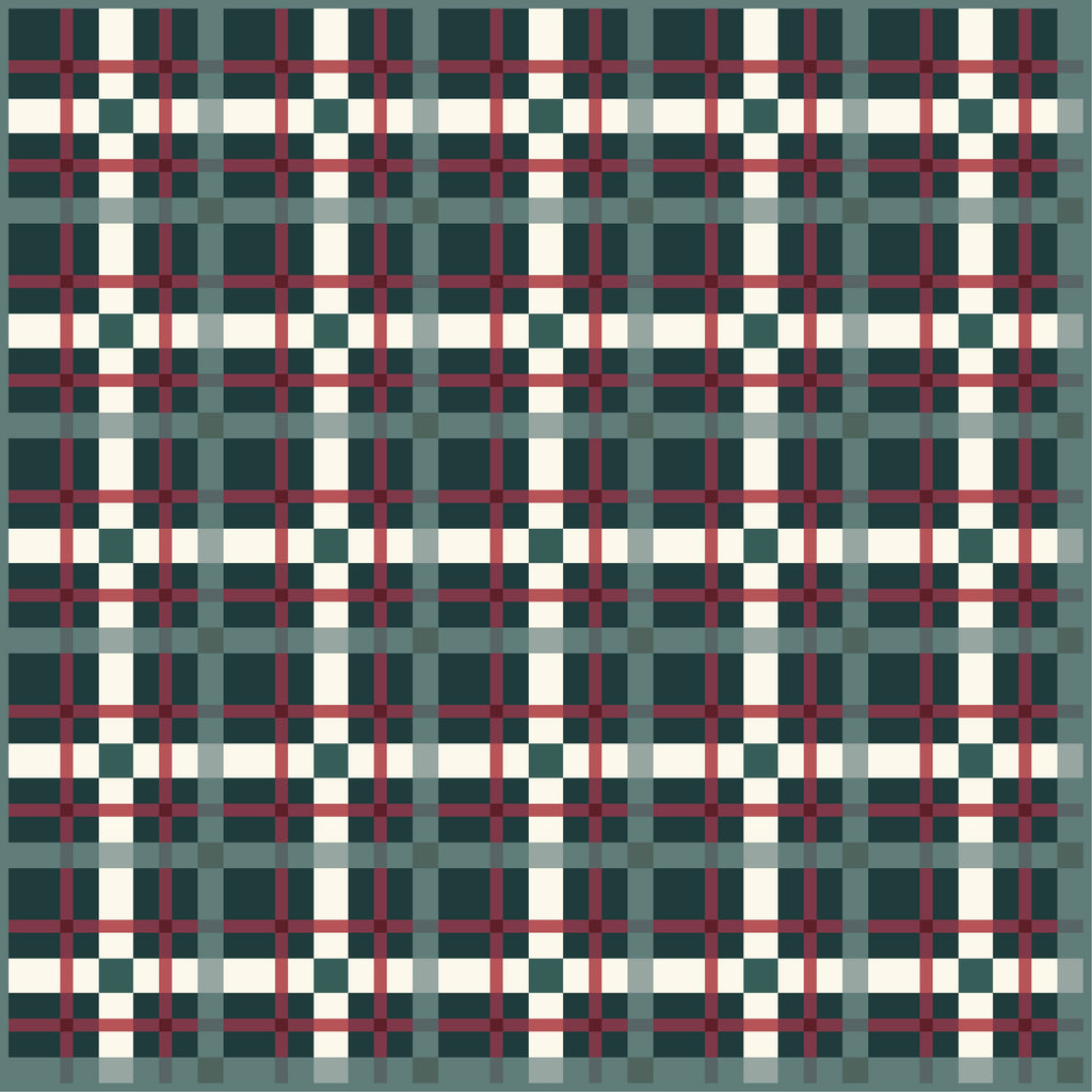 Plaid pattern with colors of green, red and cream on a dark green background | Petite Plaid Quilt Kit