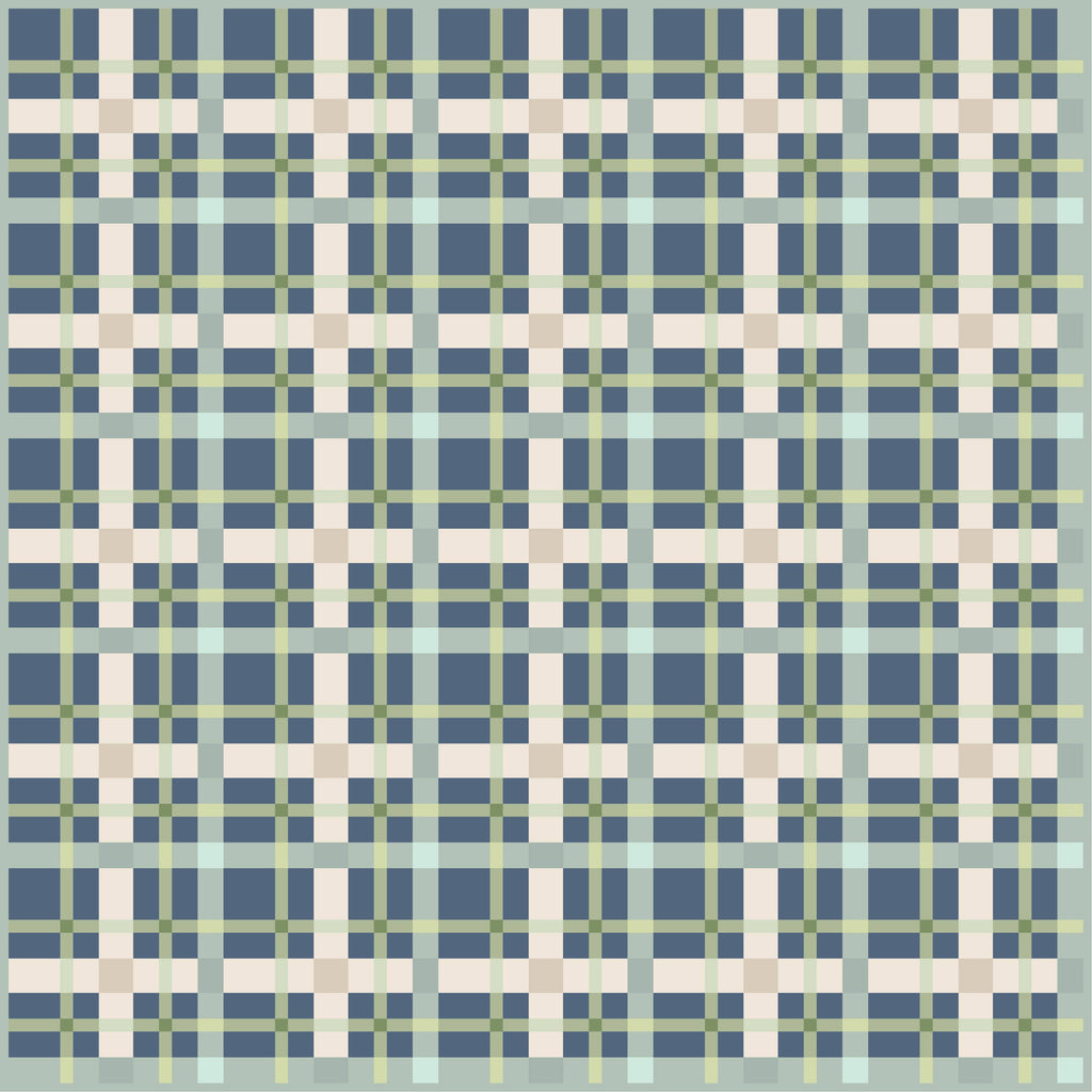 Plaid pattern with blue, green, and white colors on a light blue background
