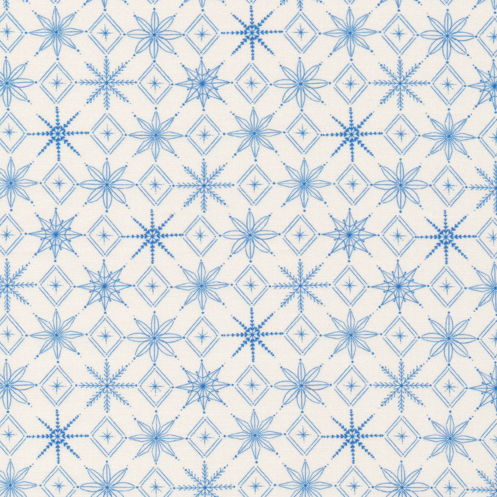 Cloud9 Fabrics, Warm and Cozy, Snowflakes Ivory - blue snowflake print on an ivory background