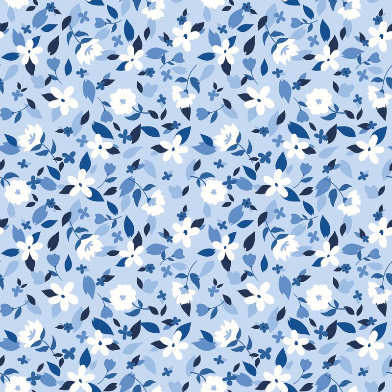 Floral pattern with blue and white flowers on a light blue background | Riley Blake Designs | Yacht Club | Flowers Sky