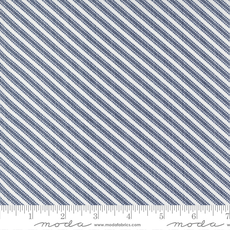 Dwell Ticking Stripe Navy Yardage by Camille Roskelley for Moda Fabrics
