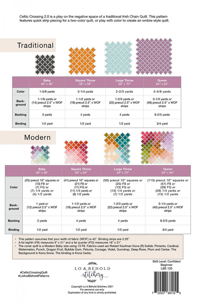Fabric requirements for Celtic Crossing 2.0 quilt pattern