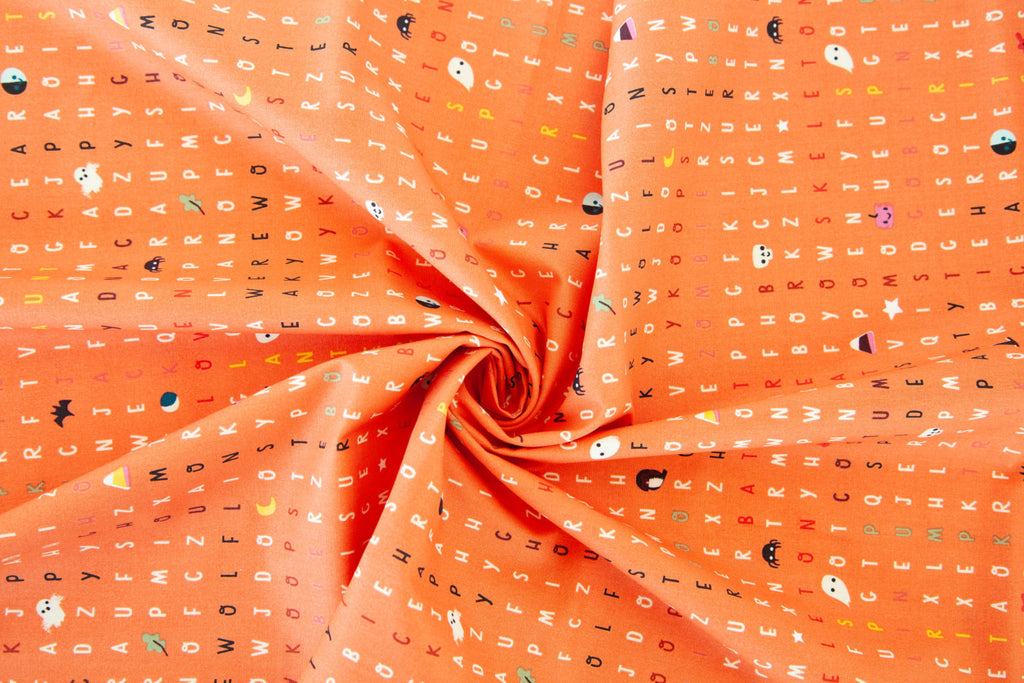 Halloween word search on orange fabric