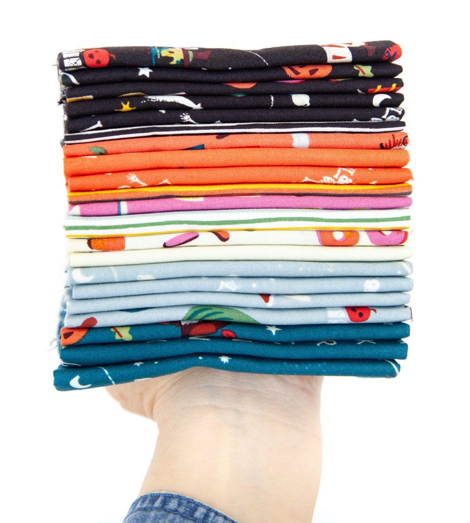 Stack of Halloween fabric, Tiny Treaters